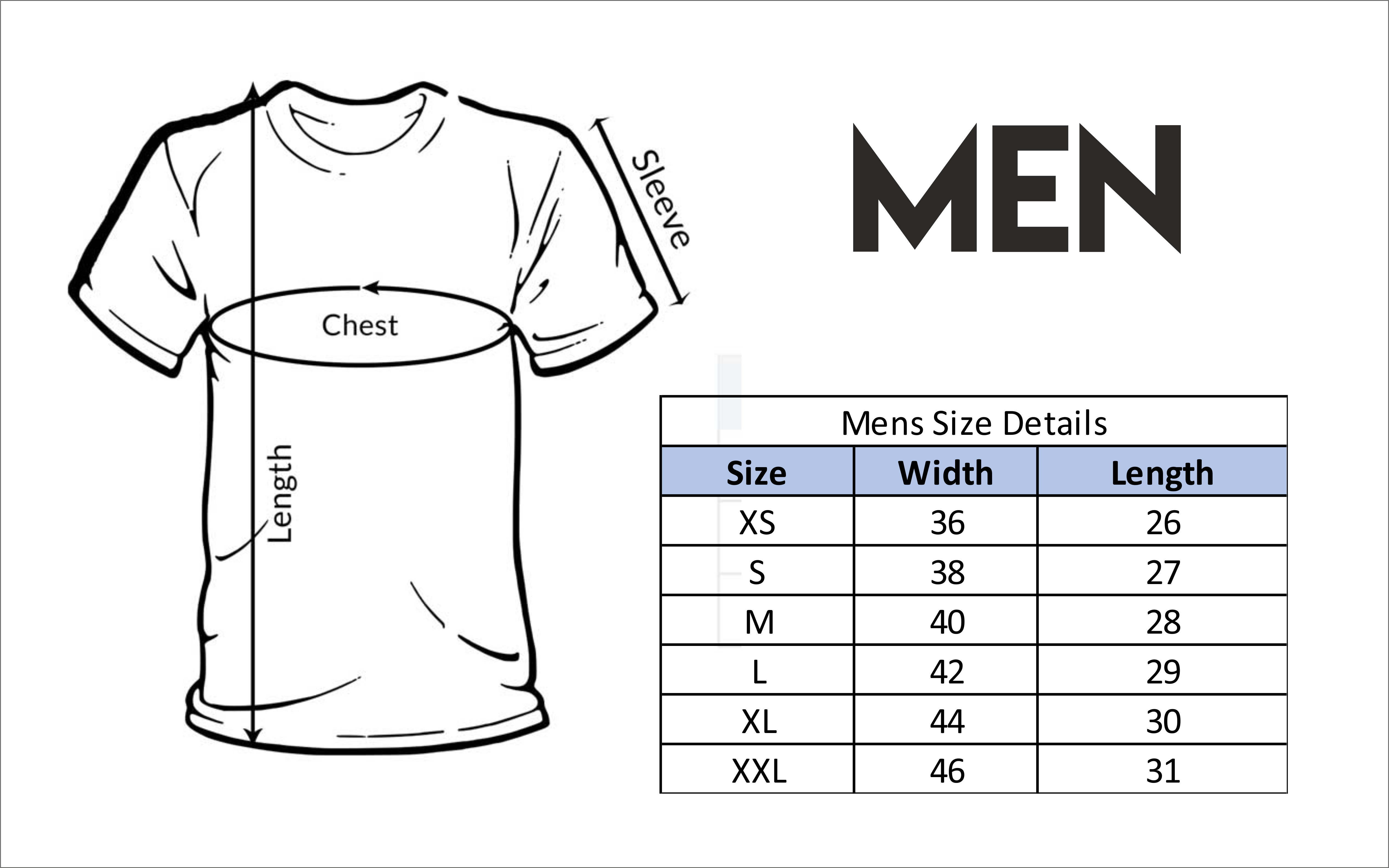 Men size chart | Customized T-shirts, Hoodies, Sports Jerseys and ...